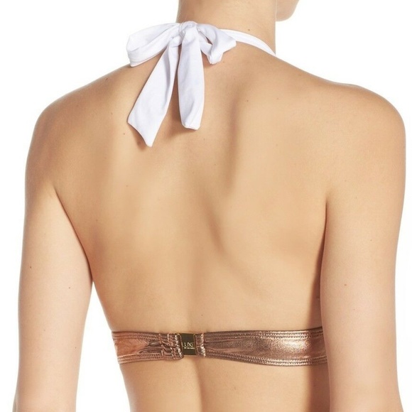 NWT LUXE by Lisa Vogel Premier Metallic‎ Halter Bikini Top in White [SZ 12 ] - Picture 7 of 7